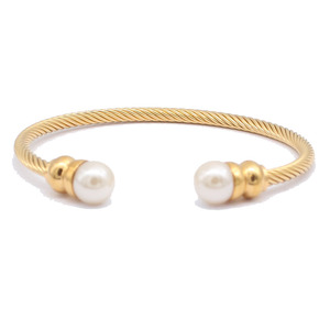 Cable Wire Bangle Ball Pearl 18 K Gold Plated Open Bangles Bracelets <strong>Stainless</strong> <strong>Steel</strong> <strong>Jewelry</strong> - Product Image 1