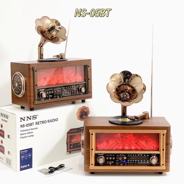 NS-05BT Flame Lamp FM/AM/SW3 BAND Retro Radio Rechargeable Battery Wireless BT Speakers Support TF/USB Blue-tooth Speaker