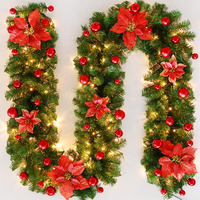 Guirlande de Noël décorative en rotin artificiel pour porte, avec fleurs et plantes