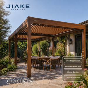 <span class=keywords><strong>Pergola</strong></span> en aluminium imitation bois Jiake avec toit <span class=keywords><strong>à</strong></span> lames motorisées, gazebo d'extérieur pour jardin domestique CE RoHS - Product Image 1