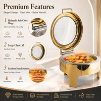 Plat à chafing rond de luxe doré avec couvercle en verre, chauffe-plats hydraulique 6L, ensemble de buffet haut de gamme, équipement de restauration pour hôtels et mariages