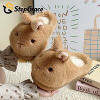 Pantoufles en peluche mignonnes StepGrace en forme de lapin, dessus en fourrure, semelle EVA premium antidérapante et rembourrée, pantoufles d'intérieur chaudes pour femmes, hiver