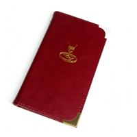 Porte-menu en cuir PU rouge vin de luxe avec logo personnalisable, bordure dorée, pour café, hôtel, restaurant, porte-comptes, porte-menu