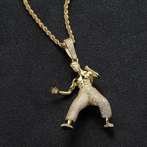 Collier Hip Hop avec pendentif <span class=keywords><strong>Bruce</strong></span> <span class=keywords><strong>Lee</strong></span> <span class=keywords><strong>Kung</strong></span> <span class=keywords><strong>Fu</strong></span> Chinois, micro-incrusté de zircon, personnalisé, idéal pour les fans d'icônes nationales, vente en gros - Product Image 1