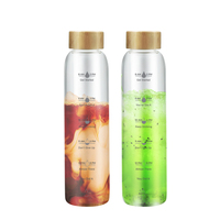 Hotsale Botol Air Kaca Borosilikat 580Ml, Spidol Waktu Tutup Bambu Peralatan Minum Desain Baru