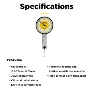 Indicador de Teste de Mostrador Asimeto 1.0mm com Certificado de Calibração – Modelos Horizontais e Verticais Disponíveis - Product Image 5