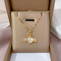 DAIHE bijoux de mode 2024 coeur en acier inoxydable collier plaqué or 18 carats opale ailes d'ange pendentif