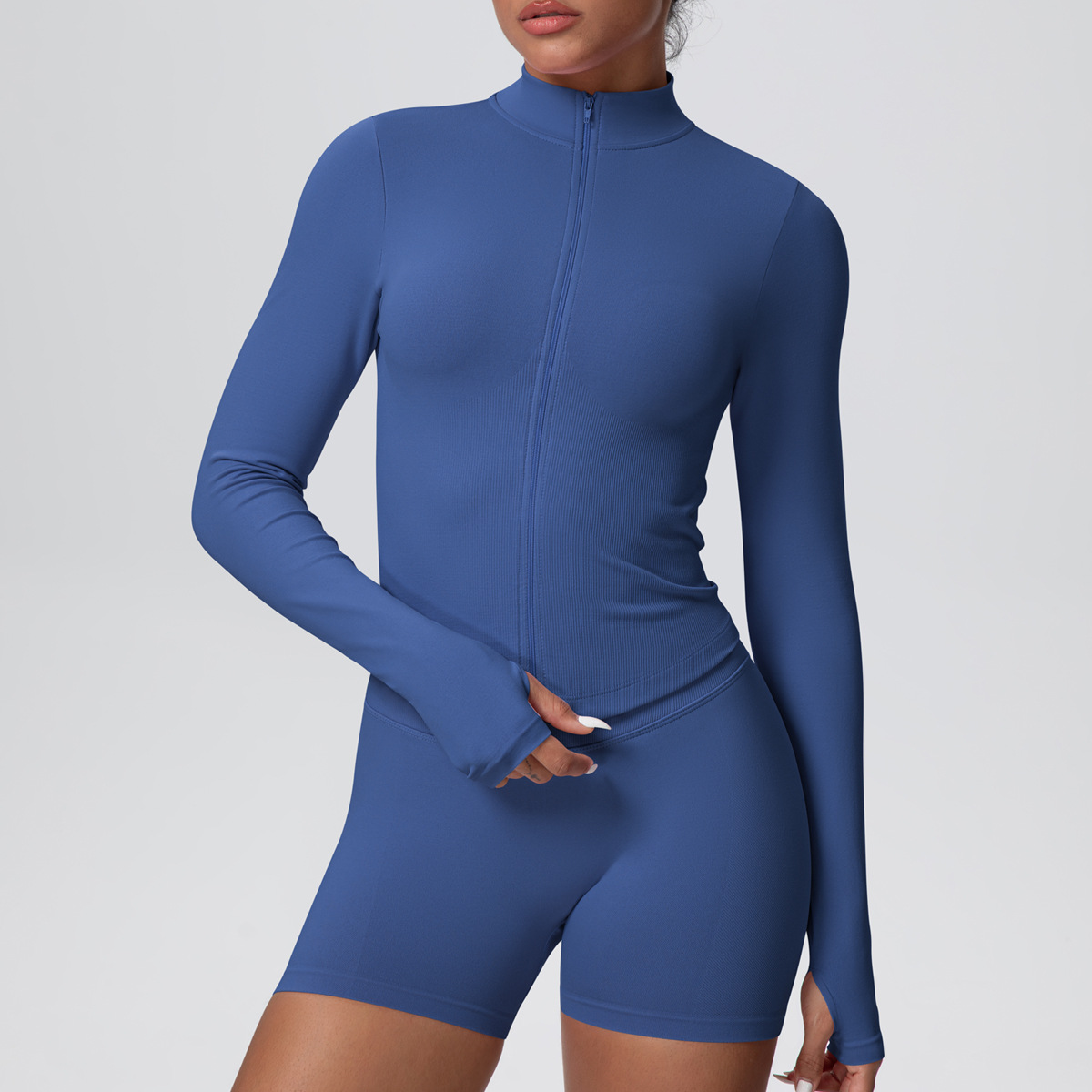 Seamless Collar Zipper Long-Sleeved Fitness Gym Workout Women's Skinny Fit Quick Dry Sports Yoga Jacket