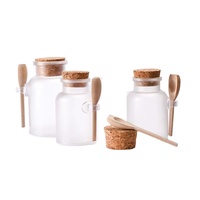 Bocaux de sel de bain en plastique ABS givré, avec cuillère en bois, couvercle en liège pour emballage cosmétique, vente en gros, 100ml, 200ml, 500ml