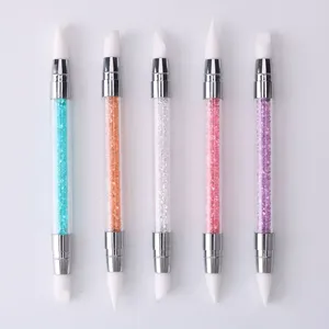 1 pièce Stylo de modelage et de pointillage à double embout en silicone, Pinceaux pour nail art, Outil à manche en strass et cristaux pour manucure gel DIY - Product Image 5