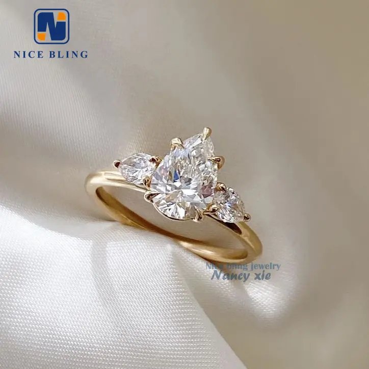 Fashion designer jewelry wedding band pear cut moissanite diamonds 925 silver gold engagement ring