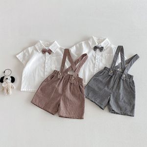 Ensemble de vêtements pour bébé garçon, 100% coton, chemise à manches courtes, <span class=keywords><strong>pantalon</strong></span> à bretelles à carreaux, 2 pièces, tenues de gentleman pour tout-petits pour l'été - Product Image 2