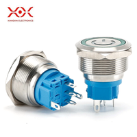 Interrupteur à bouton-poussoir métallique de 16 mm, en acier inoxydable, avec symbole d'alimentation LED, 4 broches, à verrouillage momentané, étanche IP65