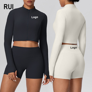 RUIQUWIN Wholesale Women's Cropped Zip Up <b>Jacket</b> Butt Lifting Shorts <b>Yoga</b> Set Pockets Four-Way Stretch Solid Color Sportswear - Product Image 1