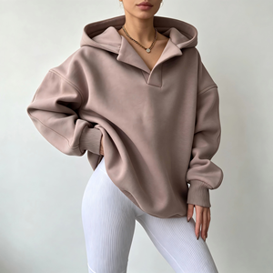 Felpa con Cappuccio Oversize da <span class=keywords><strong>Donna</strong></span> ODM/OEM, Pullover Casual con Spalle Scese e Tasca <span class=keywords><strong>per</strong></span> Autunno e Inverno - Product Image 2
