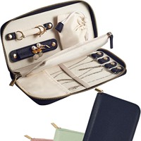 Pochette de voyage élégante et simple en PU avec fermeture éclair pour bijoux, organiseur portable pour boucles d'oreilles, bagues et colliers