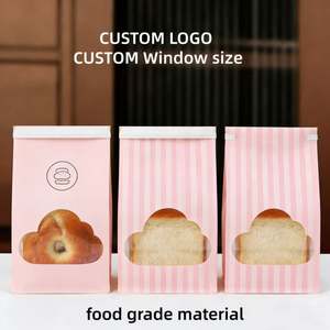 Sacs alimentaires en papier kraft rose personnalisés avec logo, pour pain, hamburgers, restauration rapide, biodégradables, à fond carré, vente en gros - Product Image 2