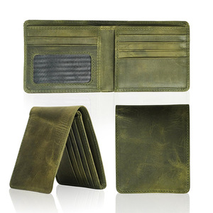 Portefeuille homme rétro en cuir Crazy Horse 6 pouces, bifold, en cuir véritable, décontracté, usage quotidien, couleur unie, printemps 2025 - Product Image 5
