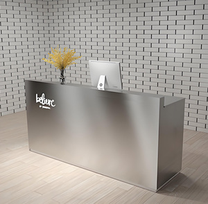 Mostrador de Recepción Moderno de Madera con Base de Piedra e Iluminación LED para Cafetería, Bar, Salón, Hotel, Salón de Belleza - Product Image 5