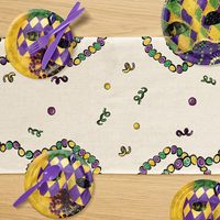 Chemin de table personnalisé en polyester et lin, motifs de perles de carnaval Mardi Gras, pour cuisine et salle à manger, décoration 13 x 72 pouces