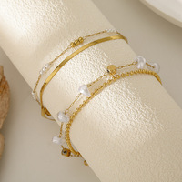 Bracelet en acier inoxydable plaqué or 18 carats avec perles de pierre naturelle, double couche, fait main, inaltérable, bijoux de mode pour femme, vente en gros