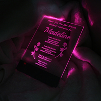 Invitación personalizada de acrílico transparente LED con texto grabado y seis efectos de iluminación diferentes para Bodas de moda