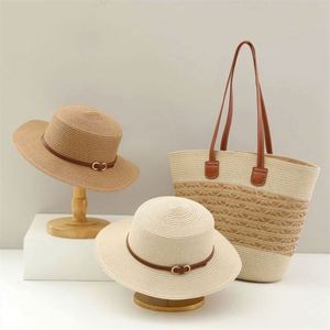 Wholesale <b>Flat</b> Top Straw <b>Hat</b> Fashion Women Large Capacity Tote Bag Seaside Vacation Tote Beach Shoulder Bag and Straw <b>Hats</b> Set - Product Image 4