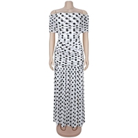 Robe longue de soirée de luxe pour femme, blanche et noire à pois, épaules dénudées, sexy, avec fente haute, pour l'été