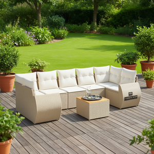 Conjunto de Sofás de Jardín de Ratán Beige, 6 Plazas, Muebles de Exterior Resistentes a la Intemperie, Diseño Contemporáneo - Product Image 3
