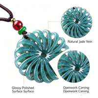Pendentif Fleur Rotatif en Jadeite Naturelle Birmane de Grade A, Collier Chaîne de Chandail en Jade au Design Riche et Noble pour Hommes et Femmes