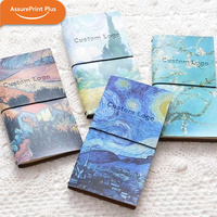 Journal de voyage vintage Van Gogh Nuit étoilée en PU avec bande élastique, plusieurs poches pour cartes, carnet rechargeable, logo personnalisé avec boîte cadeau
