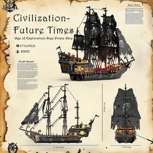JMBricklayer Bateau pirate en perles noires avec lumières, 1713 pièces, kit de construction de modèle de bateau MOC, collection, décoration de la maison, cadeau - Product Image 4