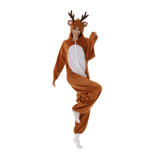 Reindeer <b>Onesie</b> Costume Set For <b>Couples</b> Winter Party Stage Outfit Polyester Fabric Unisex Adult Size - Product Image 5