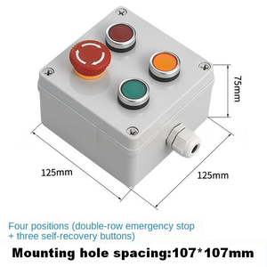 Boîtier d'arrêt d'urgence à double rangée 4 voies avec trois boutons à réinitialisation automatique, étanche IP65, boîtier de boutons poussoirs, boîte à boutons - Product Image 2