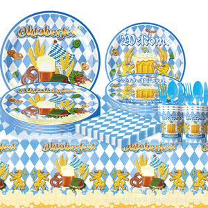 Oktoberfest Party Decorations Blue White Checkered <b>Tablecloths</b> Plates Cups Banners Supplies for Beer Festival Celebration - Product Image 4
