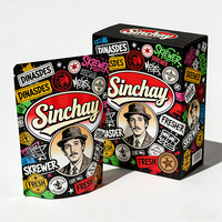 Sachets Mylar holographiques 3,5g avec impression intérieure personnalisée, résistants à l'humidité, à fond plat, avec fermeture éclair, et boîte pour sucre