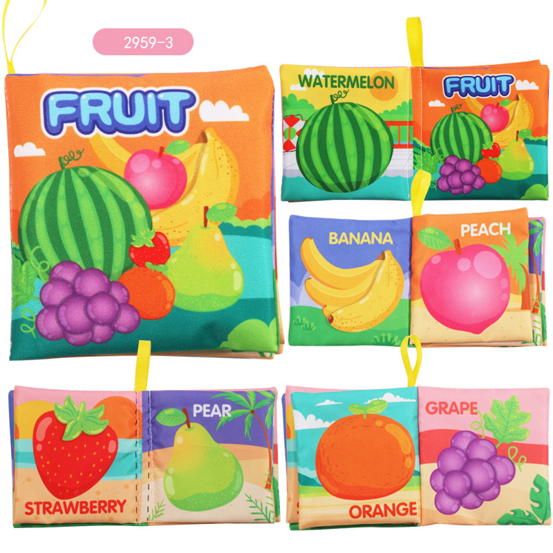 Livre en tissu sur le thème des fruits, 4 pages (8 faces), 29g.