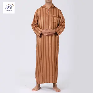Материал Ikaf Исламская одежда с длинным рукавом Полосатая Вышивка Марокканская толстовка с капюшоном 2024 новый высококачественный хлопок для мужчин