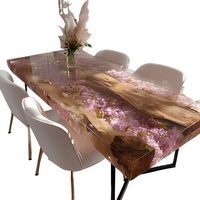 Ensemble de table à manger en résine époxy transparente moderne personnalisable avec plateau en bois massif et pieds en métal - 6 places pour hôtels