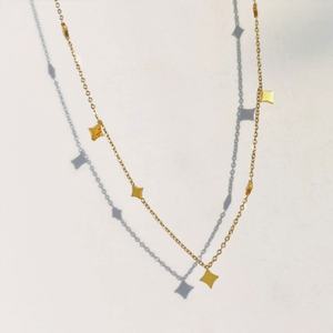 Collar de Cadena Corta con Estrellas Exquisitas de Acero Inoxidable Chapado en Oro de 18K, Resistente al Deslustre, Joyería Diaria de Verano para Chicas - Product Image 1