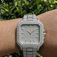 Montre automatique de luxe personnalisée en moissanite VVS, plaquée or 18 carats, avec lunette en moissanite sertie de pierres, verre saphir, montre mécanique pour homme
