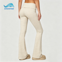 Pantalon de yoga décontracté pour femme, en coton doux et extensible, avec taille pliante rayée personnalisée et jambes évasées
