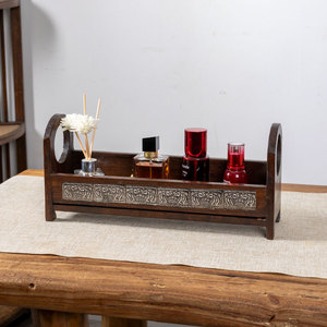 Caja de almacenamiento de cosméticos retro de madera maciza, organizador de maquillaje de escritorio, estante de madera hecho en Tailandia para tocador de baño - Product Image 4
