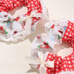 Grande élastique à cheveux décontractée faite à la main, avec nœud en dentelle et motif fraise, style champêtre, haut de gamme, pour <span class=keywords><strong>chignon</strong></span> - Product Image 4