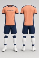 Ensemble de maillot de football, short et chaussettes, couleur pêche, orange et marine, logo personnalisé imprimé, 100% polyester, uniforme de football pour hommes adultes, manches courtes