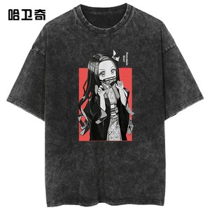 T-shirt Vintage <span class=keywords><strong>Anime</strong></span> in Cotone 100% Lavato a Maniche Corte per <span class=keywords><strong>Coppie</strong></span> Estive - Spedizione Transfrontaliera - Product Image 5