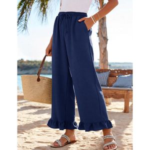 Pantalones Palazzo de Pierna Ancha para Mujer FOXA, de Lino y Algodón, con Volantes, Cintura Elástica, Estilo Casual y Holgado, con Bolsillos, para la Playa - Product Image 4