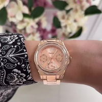 Montre à quartz pour femme, bracelet en acier inoxydable or rose, lunette en cristal scintillant, chronographe simple et décontracté