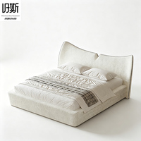 Lit en velours italien de luxe minimaliste inclinable et peu encombrant avec cadre en bois, taille personnalisable, lit moelleux haut de gamme pour chambre à coucher