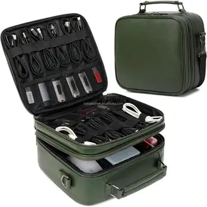 大型皮革电子配件盒便携式旅行技术包双层电缆储物袋电子旅行组织器